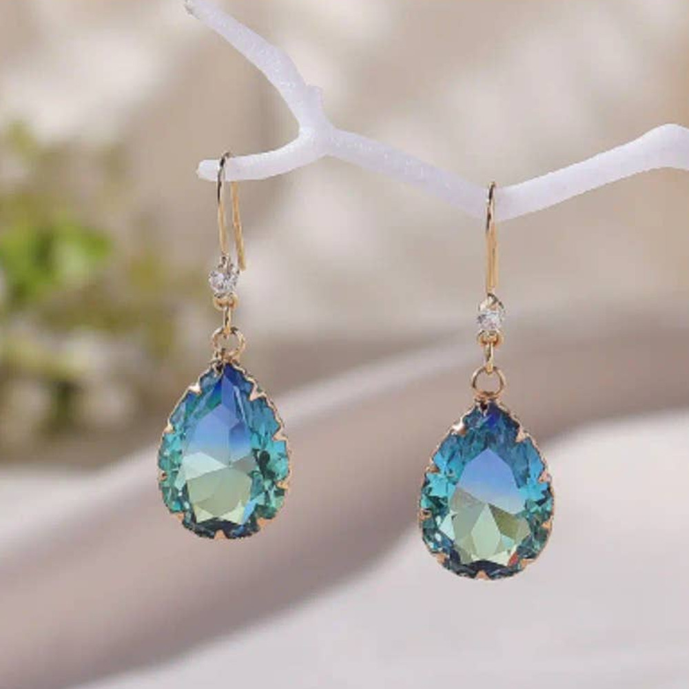 New Blue Green Glass Drop Earrings Hook Earrings Jewelry Colorful Dangle - Picture 2 of 8